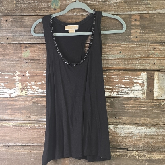 Michael Kors Black Chain Embellished Asymmetrical Tank Top With Racerback, SizeL - Picture 1 of 5